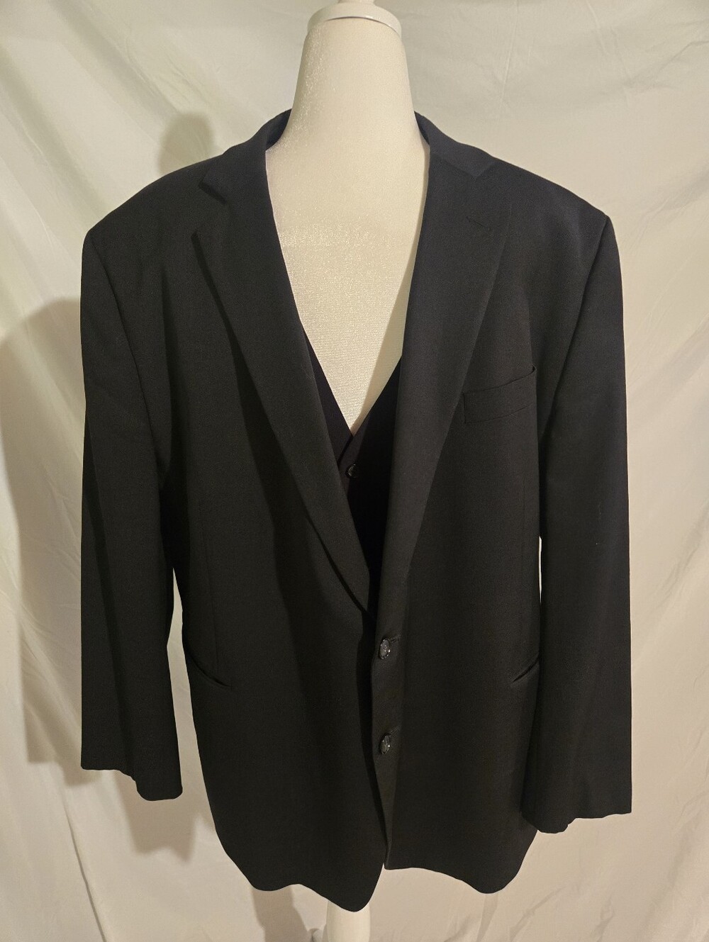 Stafford Men's Black Two-Button Suit Jacket With a Black Vest